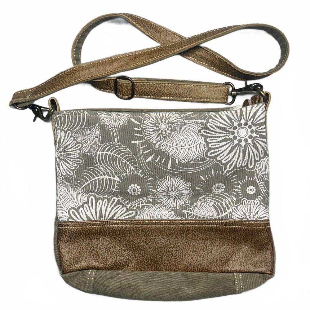Myra Bag Crossbody Floral Canvas Brown Leather Women Medium Boho Messenger